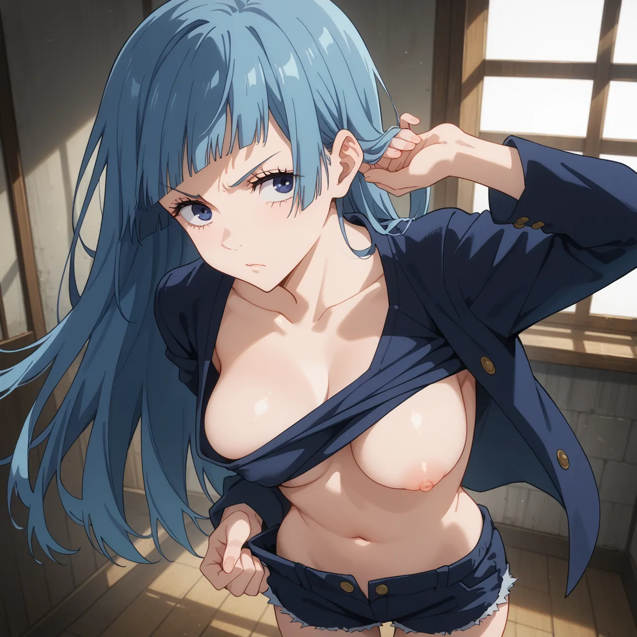 呪術廻戦に登場する真のヒロイン？！青い髪が特徴な霞ちゃんのAI画像450枚！(12ページ目)の9枚目の画像です。