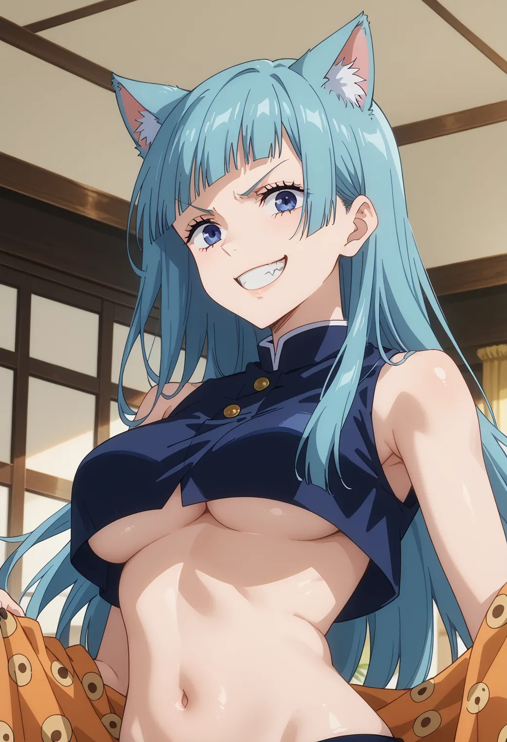 呪術廻戦に登場する真のヒロイン？！青い髪が特徴な霞ちゃんのAI画像450枚！(3ページ目)の13枚目の画像です。