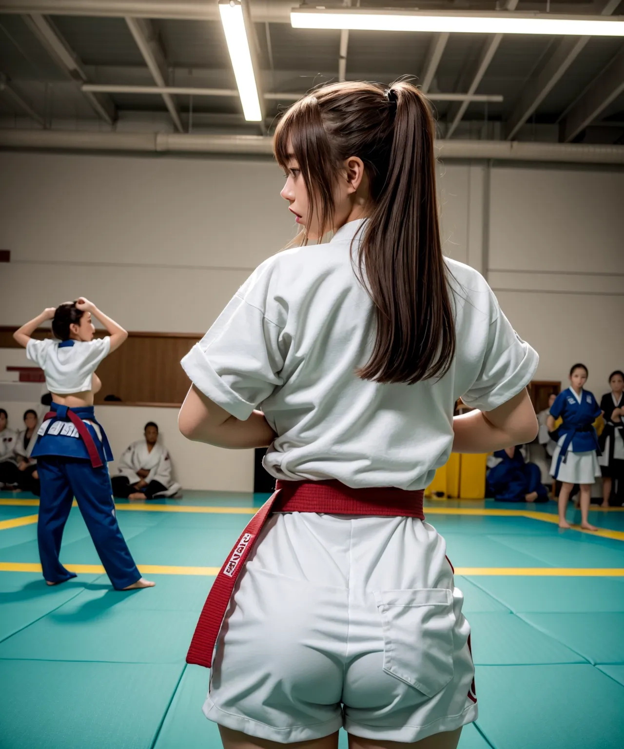 武道を習うJKが真剣な表情でおっぱいやおまんこがポロリまくり！ｗｗなAIエロ画像210枚まとめ！(4ページ目)の24枚目の画像です。