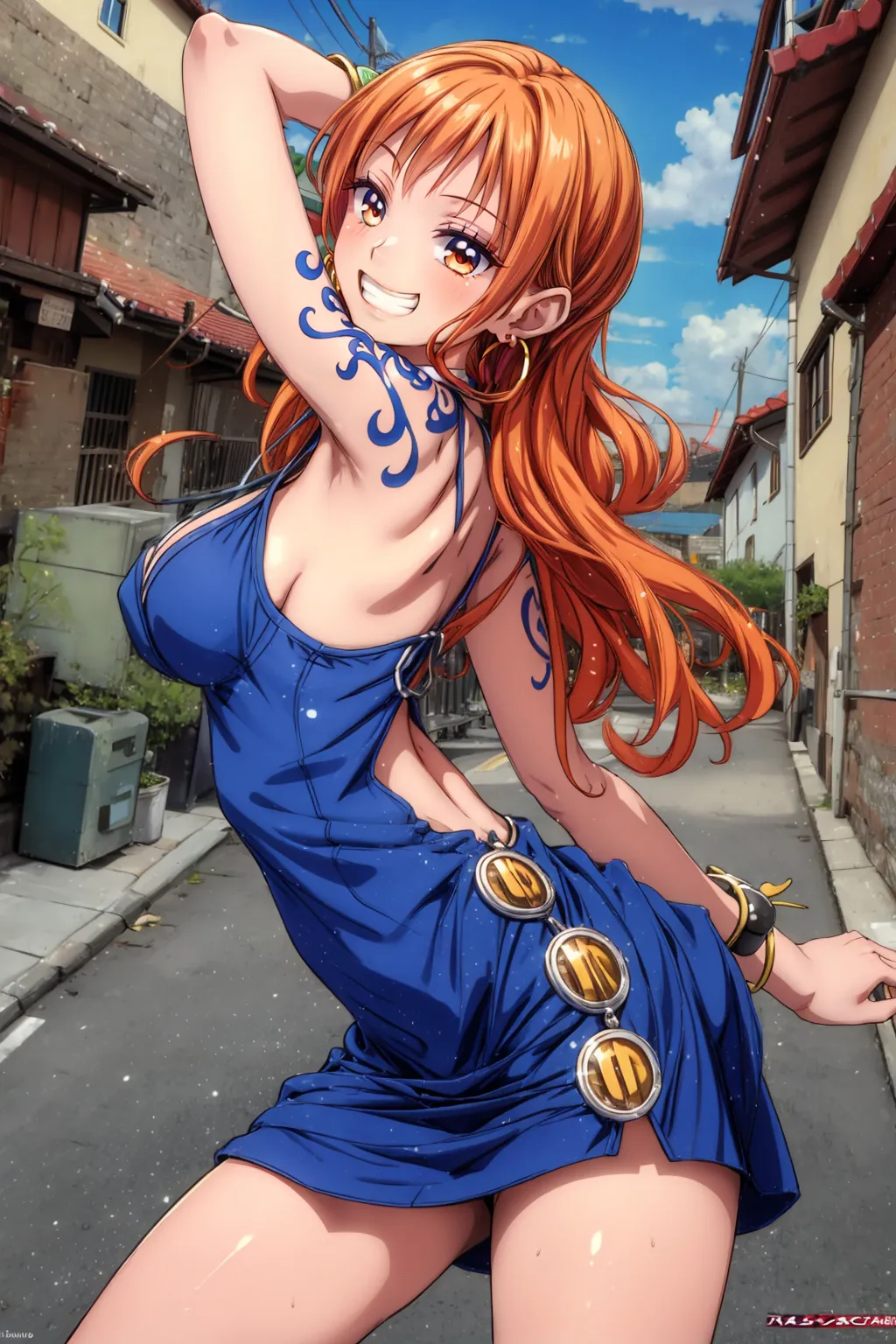 あの有名女海賊ナミさんの少女時代から成長後のエッチなイラストを詰め合わせたAIエロ画像260枚まとめ！の10枚目の画像です。