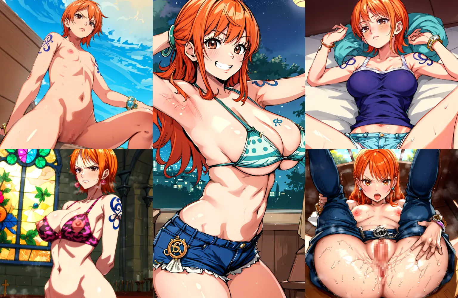 あの有名女海賊ナミさんの少女時代から成長後のエッチなイラストを詰め合わせたAIエロ画像260枚まとめ！