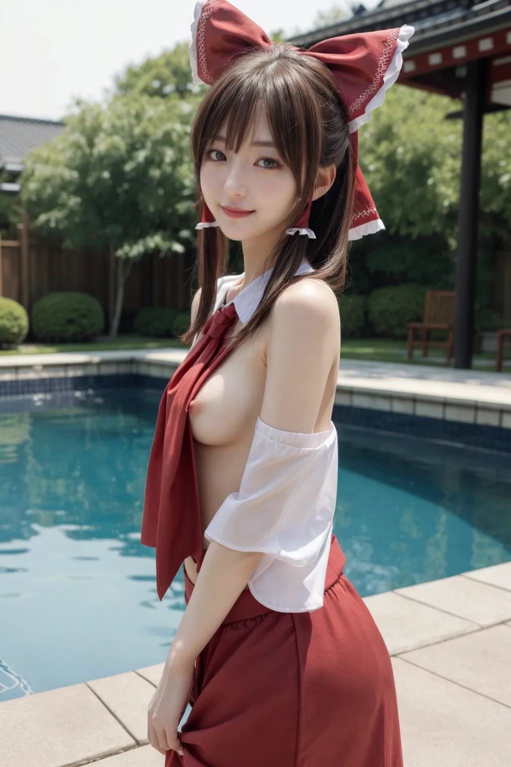 可愛い美少女たちが霊夢ちゃんのコスプレをしてくれたAIエロ画像303枚まとめ！の2枚目の画像です。