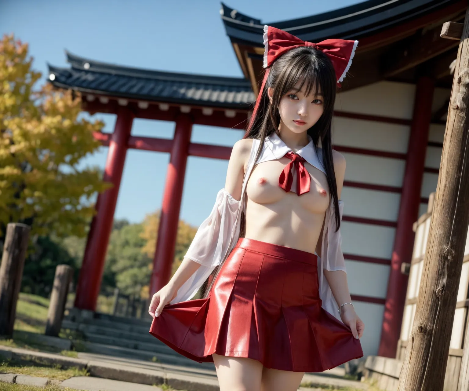 可愛い美少女たちが霊夢ちゃんのコスプレをしてくれたAIエロ画像303枚まとめ！(4ページ目)の21枚目の画像です。
